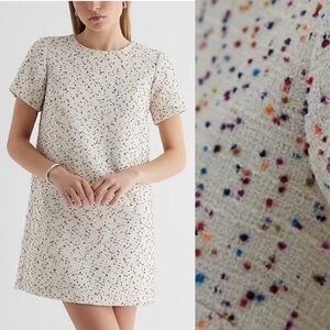 EXPRESS Confetti Multicolor Speckled Tweed Shift Dress XL Ivory Cream Classic